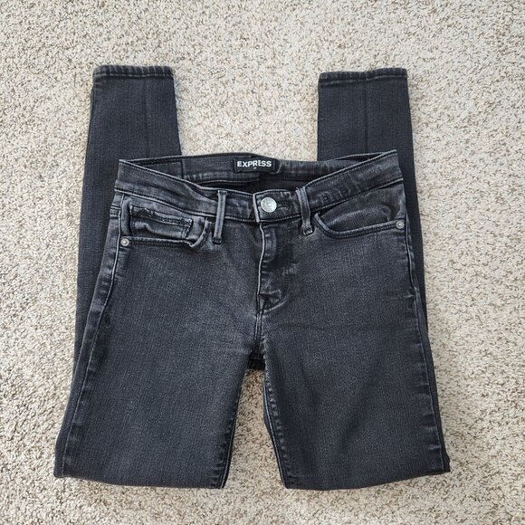 Express Mid Rise Legging Skinny Black Denim Jeans - Picture 1 of 8
